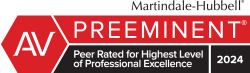 Martindale Hubbell AV Preeminent Peer Rated Lawyer badge for 2024